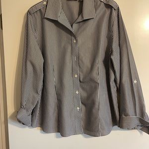 Chico’s No iron cotton shirt. Size 3 (14-16) white with gray stripes.